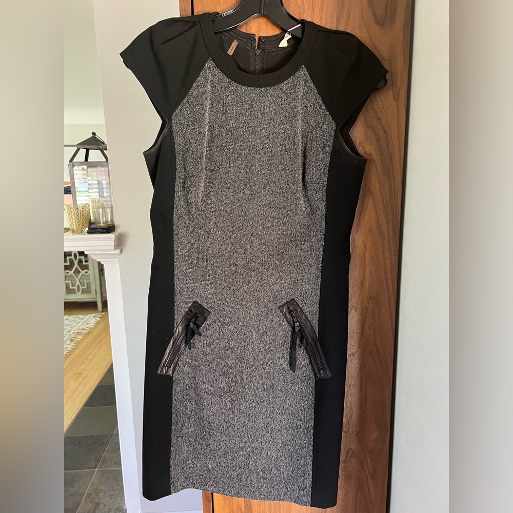 Gray and Black Mini dress with leather accents